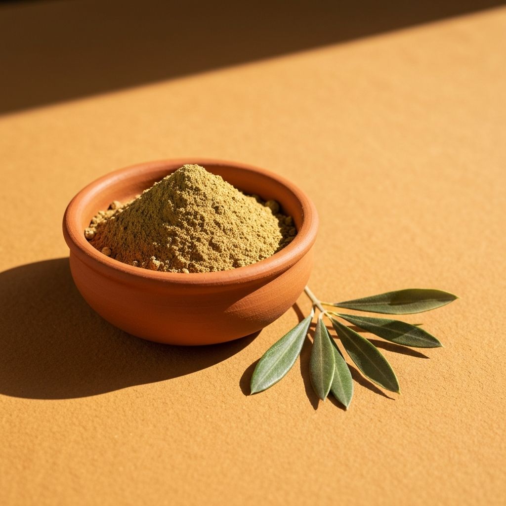 Traditional Mediterranean wellness scene with ashwagandha root preparation